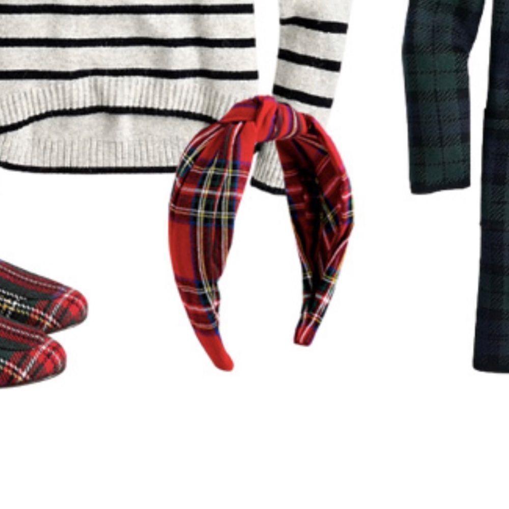 ❤️ NWT J. Crew Red Tartan Headband in Cotton - Picture 3 of 8